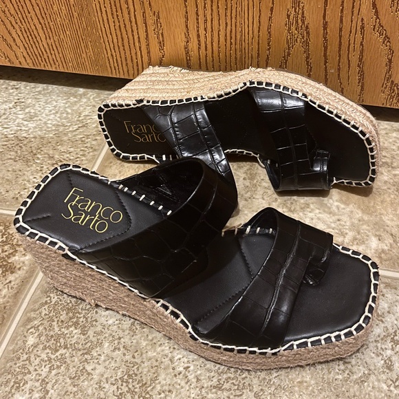 Franco Sarto Women’s Black Leather Espadrille Wedge Summer Sandals Sz-6 - Picture 1 of 6